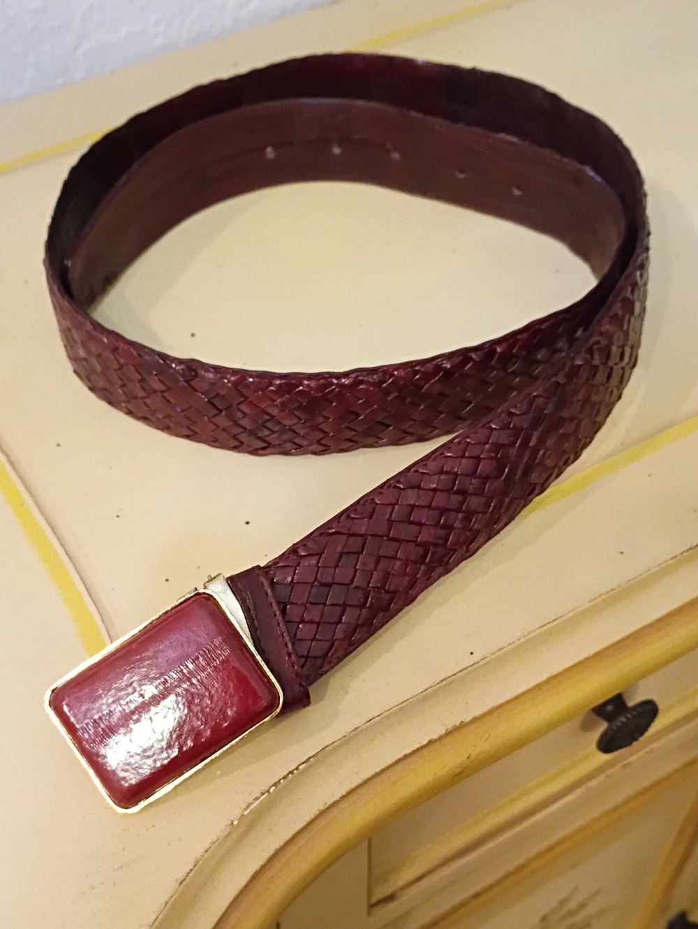 Woven Eel Skin Women's Belt in Burgundy - Classic Dress Belt